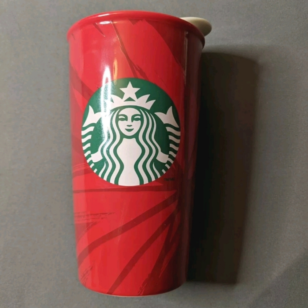Starbucks Holiday Travel Mug Ceramic Red White
